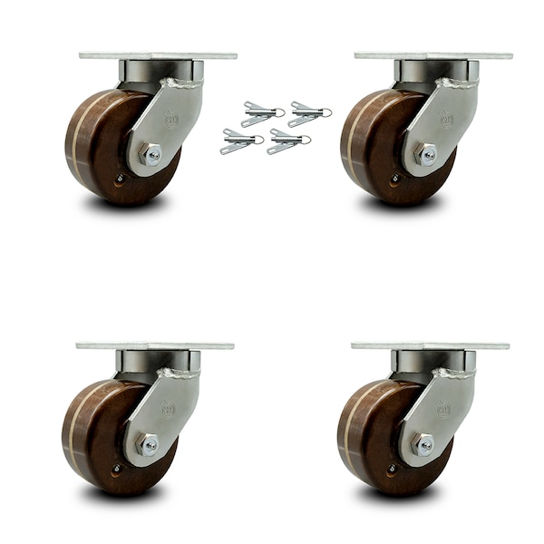 Service Caster 6 Inch Heavy Duty High Temp Phenolic Swivel Caster Set with Swivel Locks, 4PK SCC-KP92S630-PHRHT-BSL-4 - main